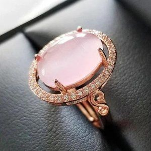 NEW PINK ROSE GOLD DIAMOND 925 STERLING ADJUSTABLE RING